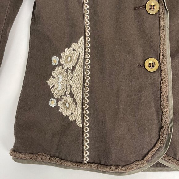 Love Stitch Embroidered Fitted Jacket Blazer Brown Women's Sz. M - Picture 5 of 14